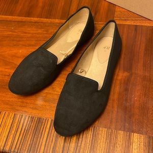 Black faux suede flats